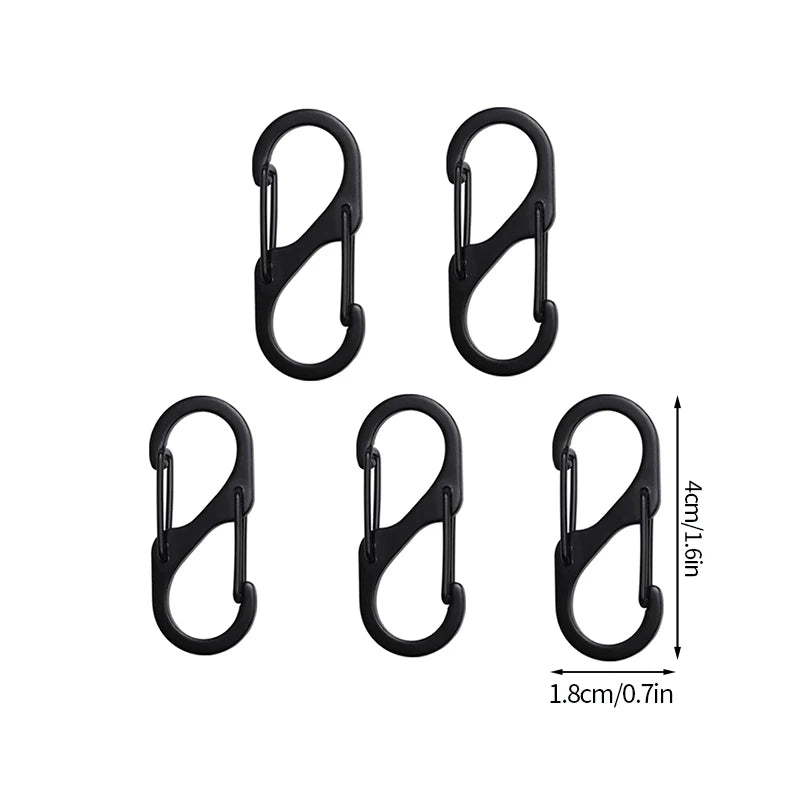 5PCS Tactical S-Type Carabiner Hooks – Mini Aluminum Keychain Clips for Camping & Hiking